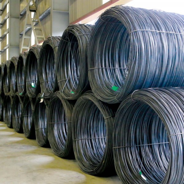 Close-up of a tightly wound wire rod coil showing smooth, rust-free surface finish