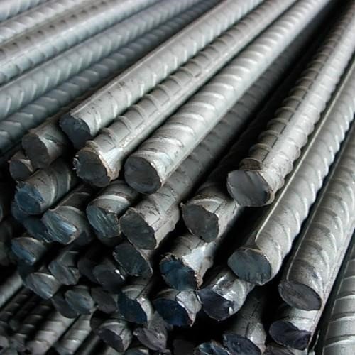Close-up of deformed rebar showing raised ribs for superior concrete bonding