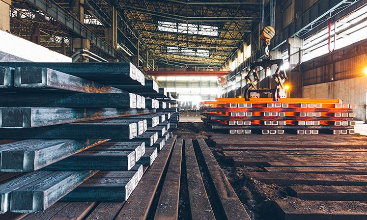 steel bloom storage in a factory
