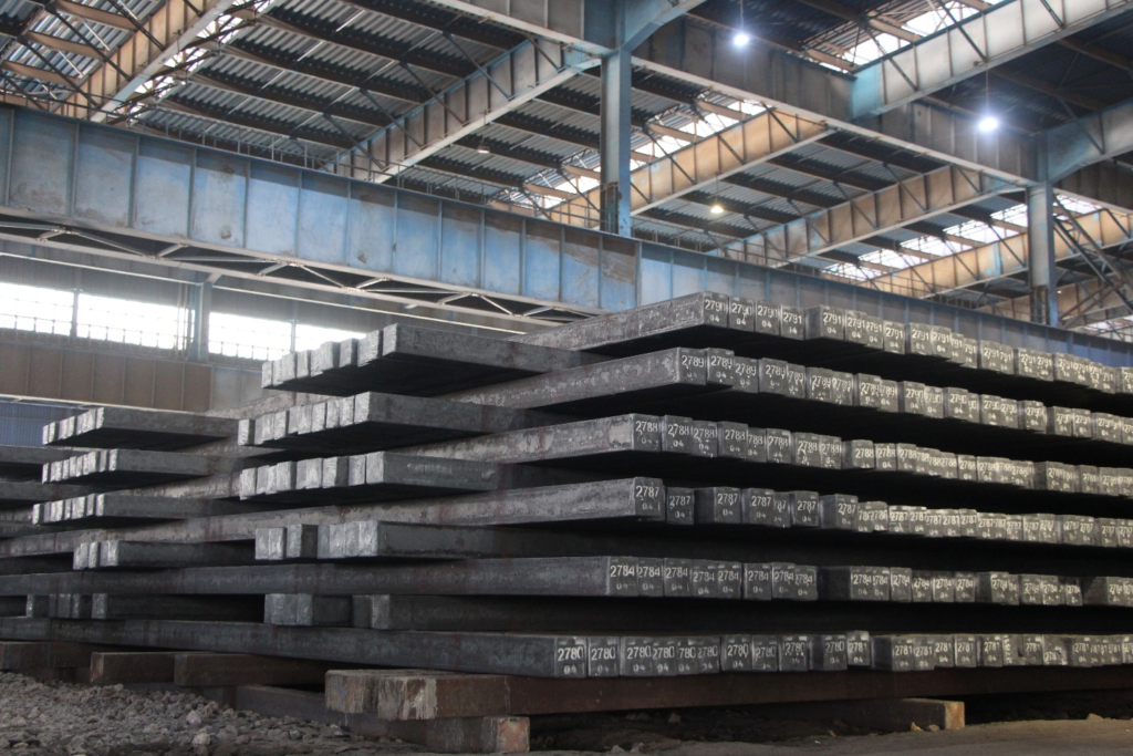 iron ingots in a factory warehouse
