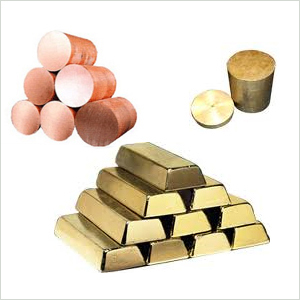 copper brass and gold ingots