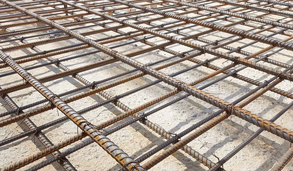 close up steel rebars in a grid formation