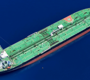 A bitumen carrier ship in the middle of the sea