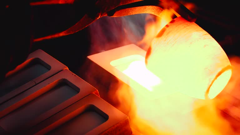 pouring and casting of iron out of a crucible